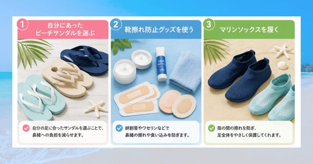 ビーチサンダルの鼻緒が痛いときの対策3選